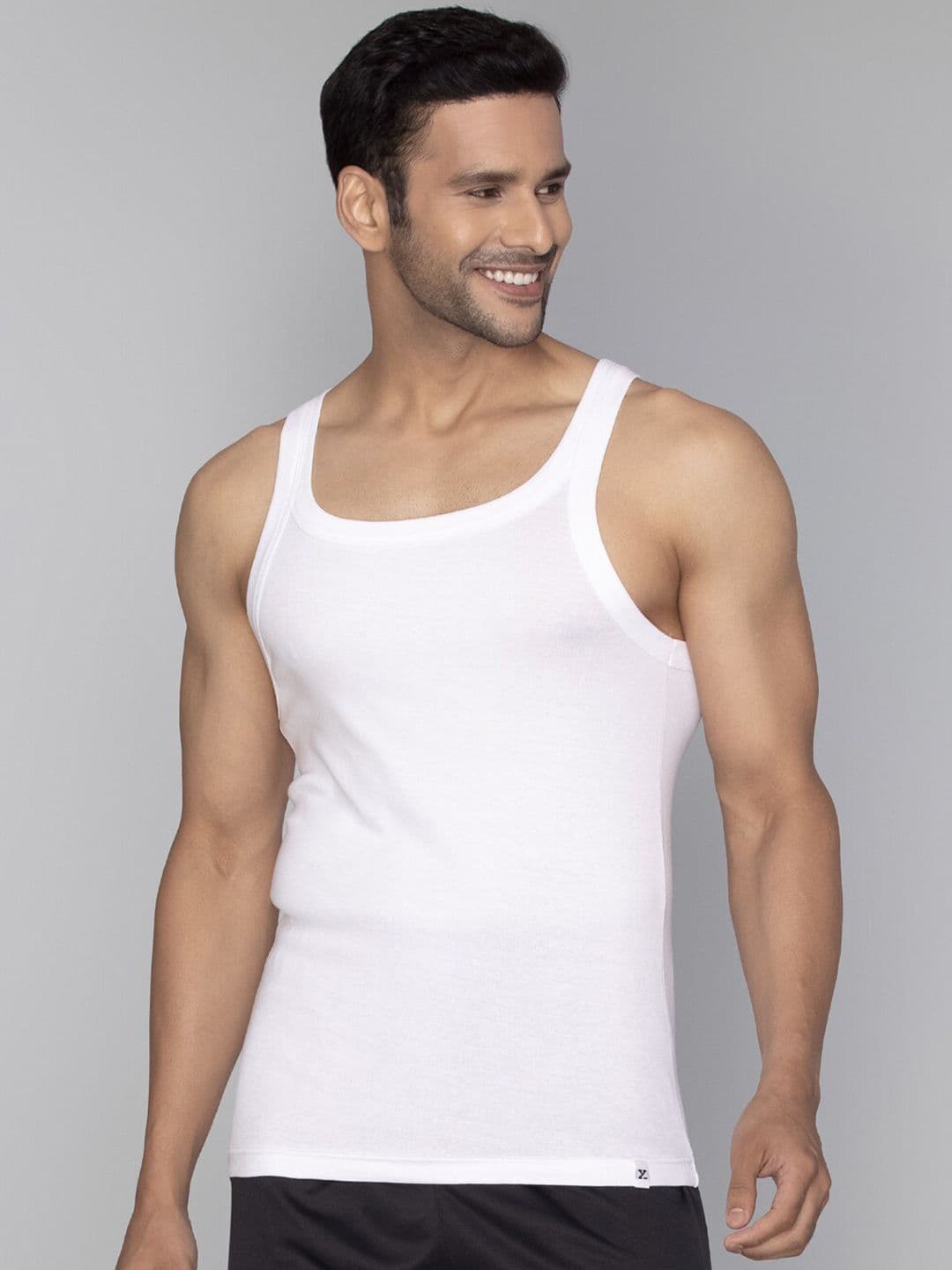 XYXX Men Solid Pace Super Combed Cotton White Ribbed Square Neck Gym Vest - view 1