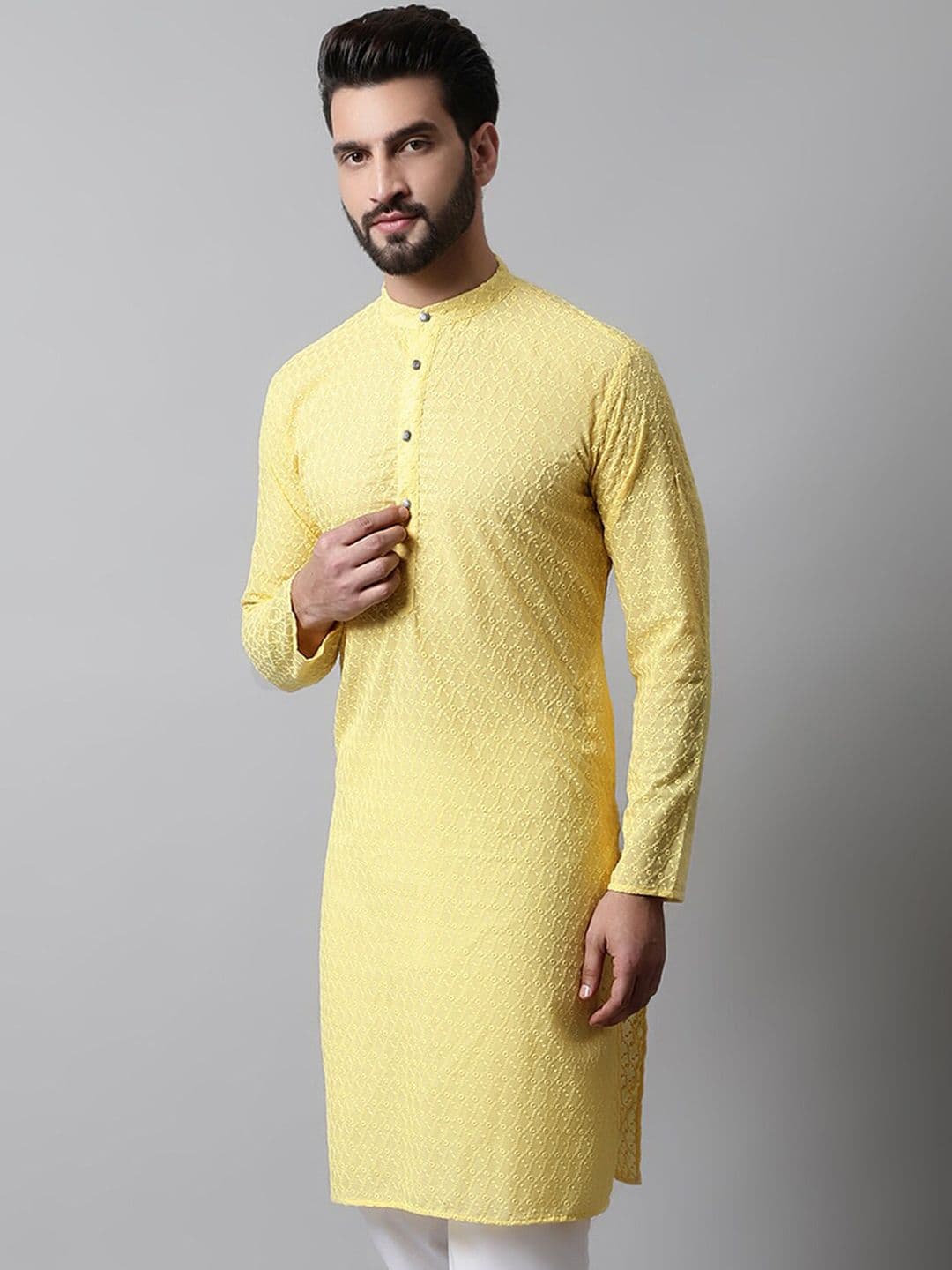 Jompers Embroidered Mandarin Collar Cotton Kurta - view 1