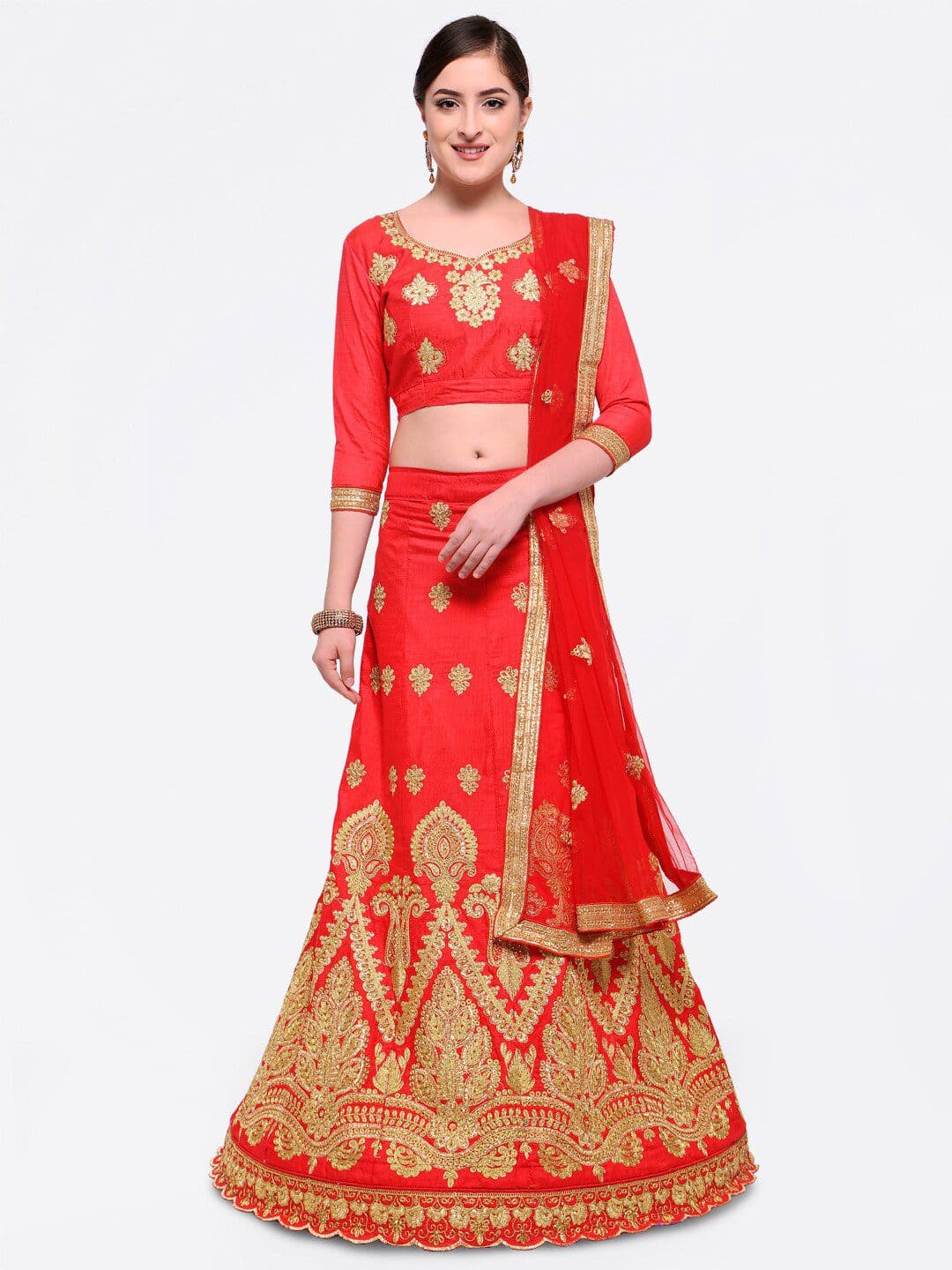MANVAA Embroidered Semi-Stitched Lehenga & Unstitched Blouse With Dupatta - view 1