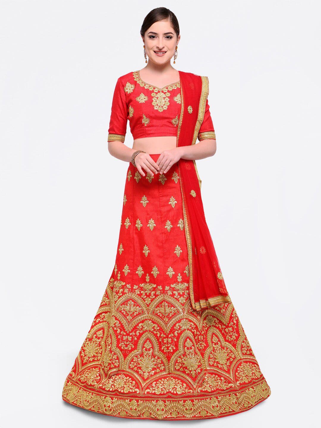 MANVAA Embroidered Semi-Stitched Lehenga & Unstitched Blouse With Dupatta - view 1