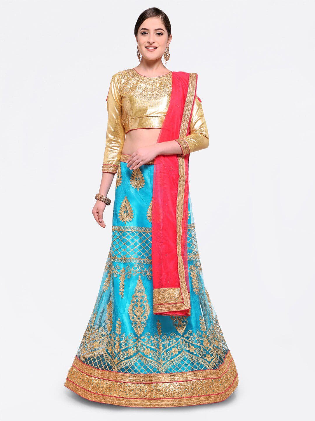 MANVAA Embroidered Semi-Stitched Lehenga & Unstitched Blouse With Dupatta - view 1