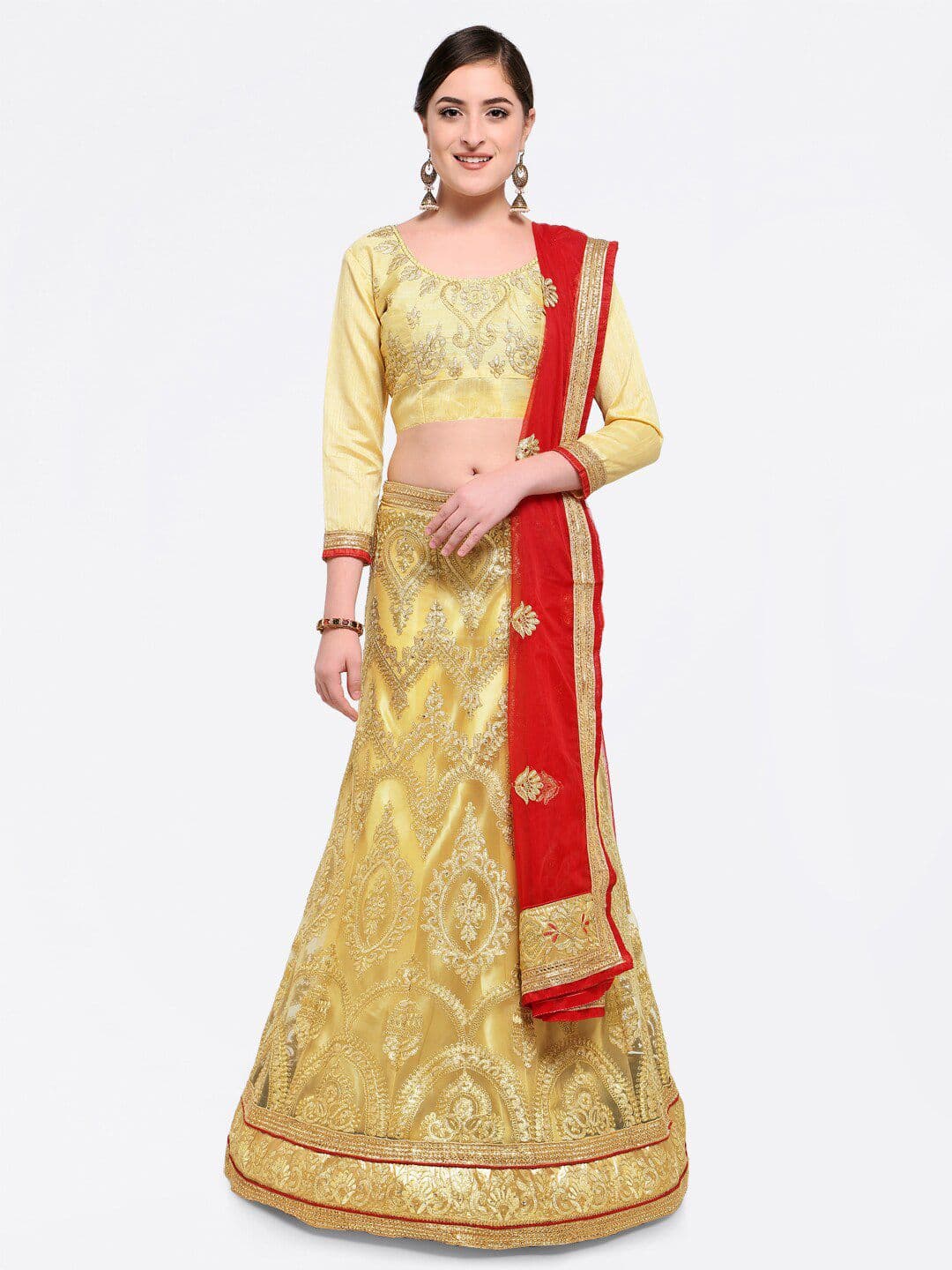 MANVAA Embroidered Semi-Stitched Lehenga & Unstitched Blouse With Dupatta - view 1