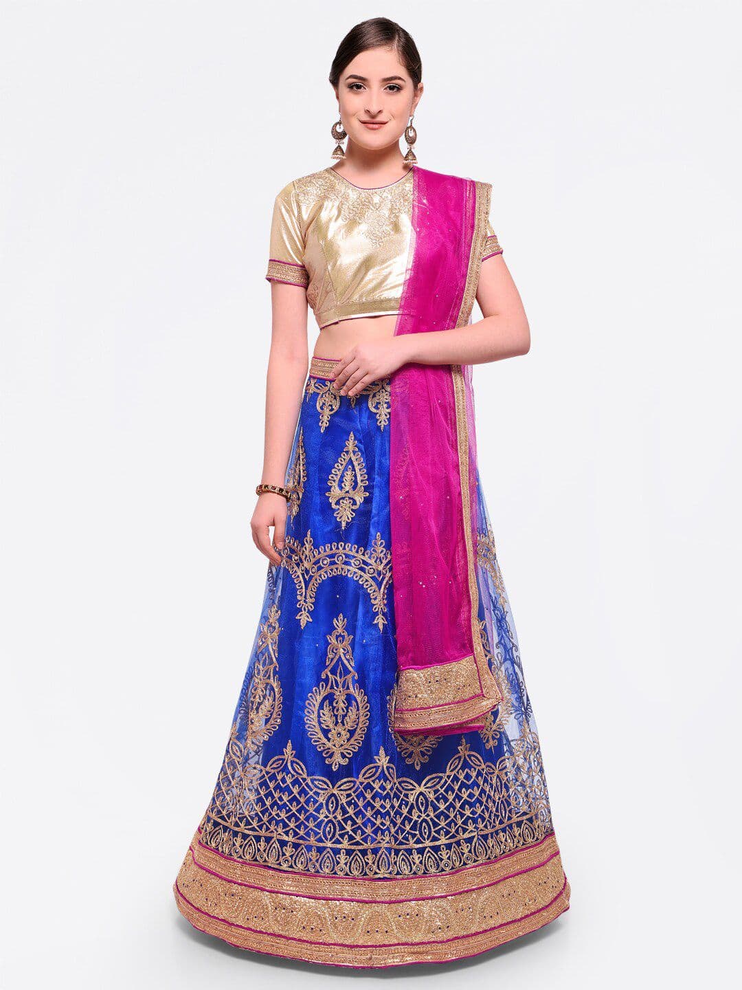 MANVAA Embroidered Semi-Stitched Lehenga & Unstitched Blouse With Dupatta - view 1