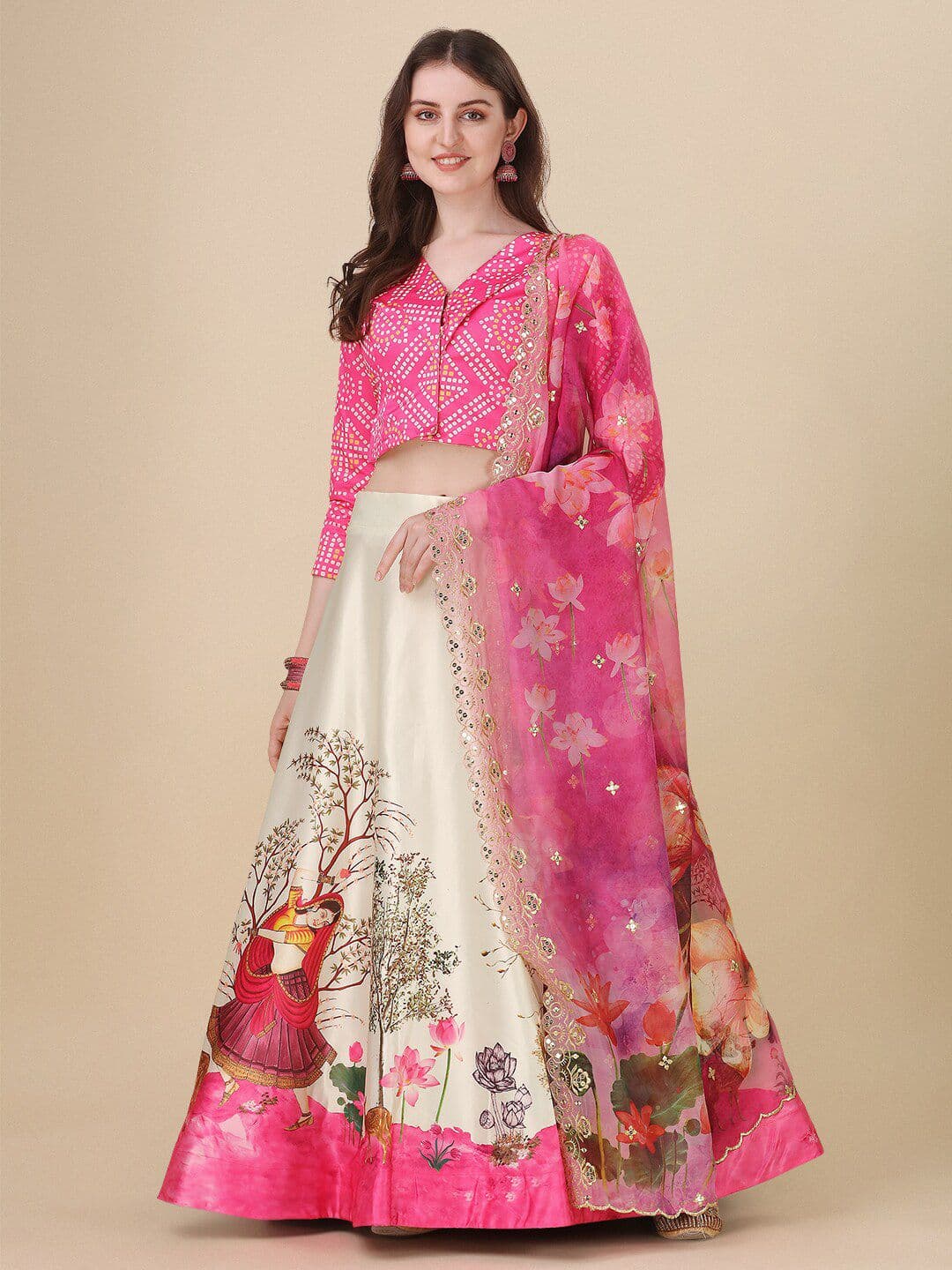 Kaizen TEXO FAB Bandhani Printed Semi-Stitched Lehenga & Blouse With Dupatta - view 1