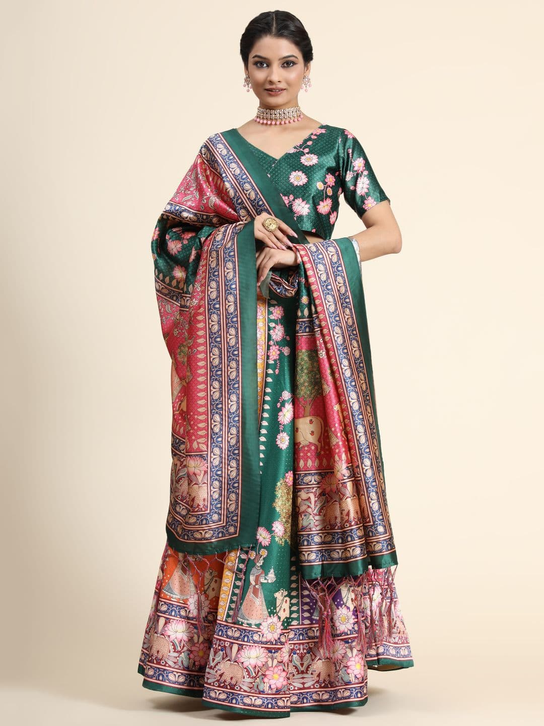 Kaizen TEXO FAB Floral Printed Semi-Stitched Lehenga & Blouse With Dupatta - view 1