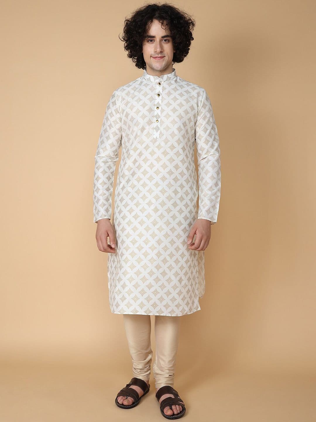 TABARD Men Geometric Cotton Mandarin Collar Kurta - view 1