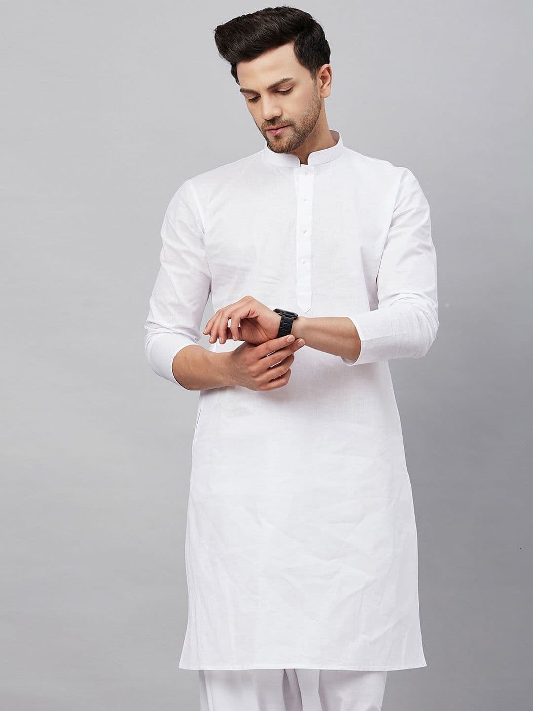 VASTRAMAY Mandarin Collar Cotton Straight Kurta - view 1