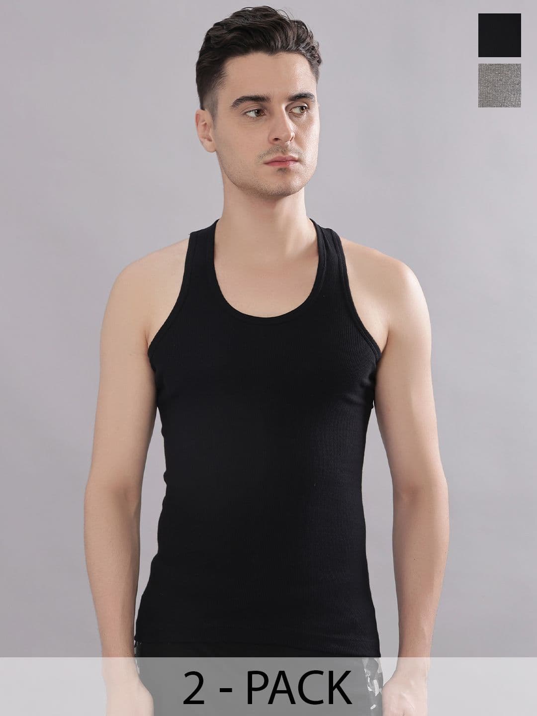Dollar Bigboss Men Solid Pack of 2 Cotton Stretch Rib Regular Fit Casual Vest