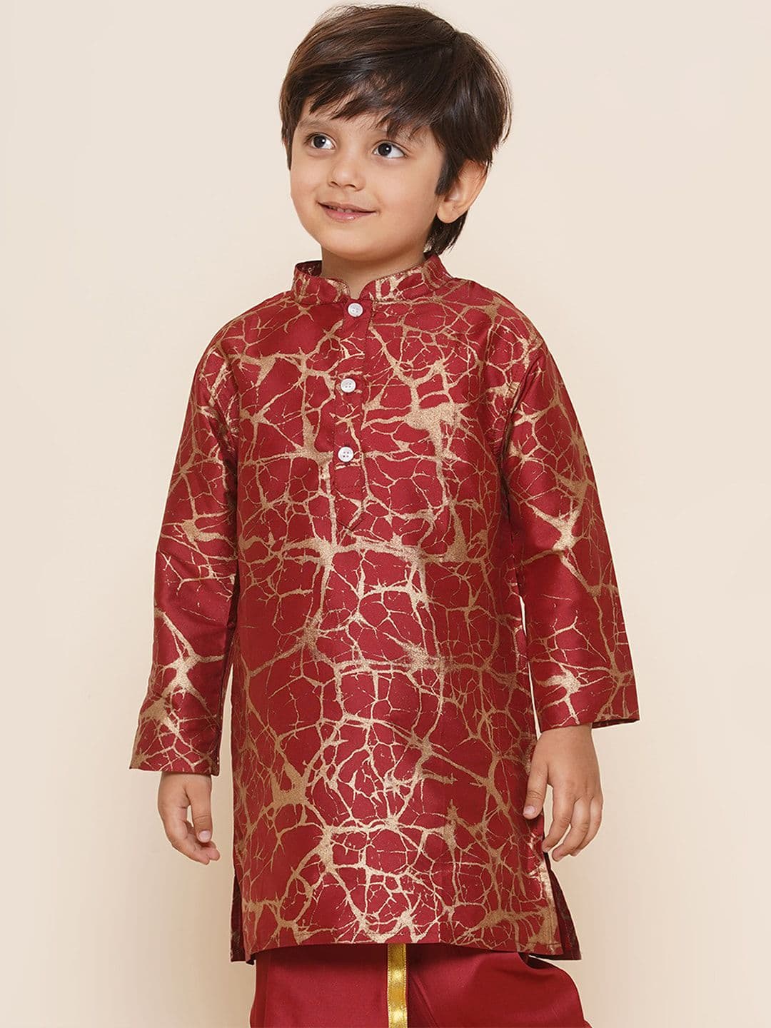 Sethukrishna Boys Mandarin Collar Abstract Printed Kurta - view 1