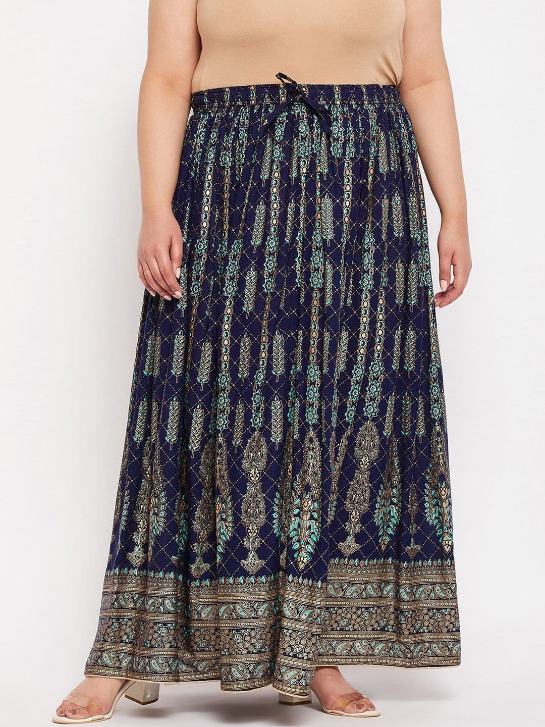 CLORA CREATION PLUS Printed Flared Maxi Skirt - view 1