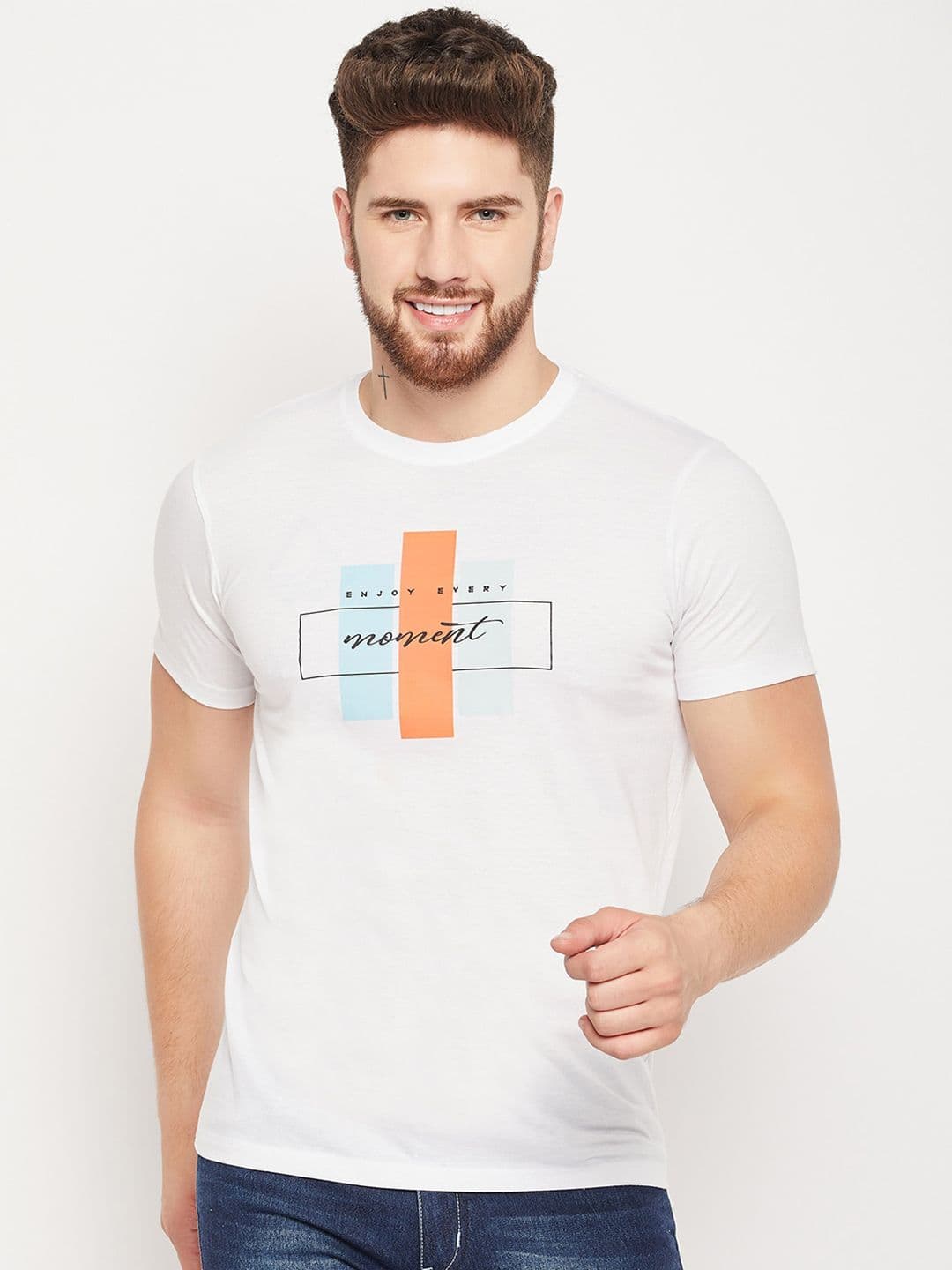 Mast & Harbour White Typography Printed Cotton T-shirt - view 1