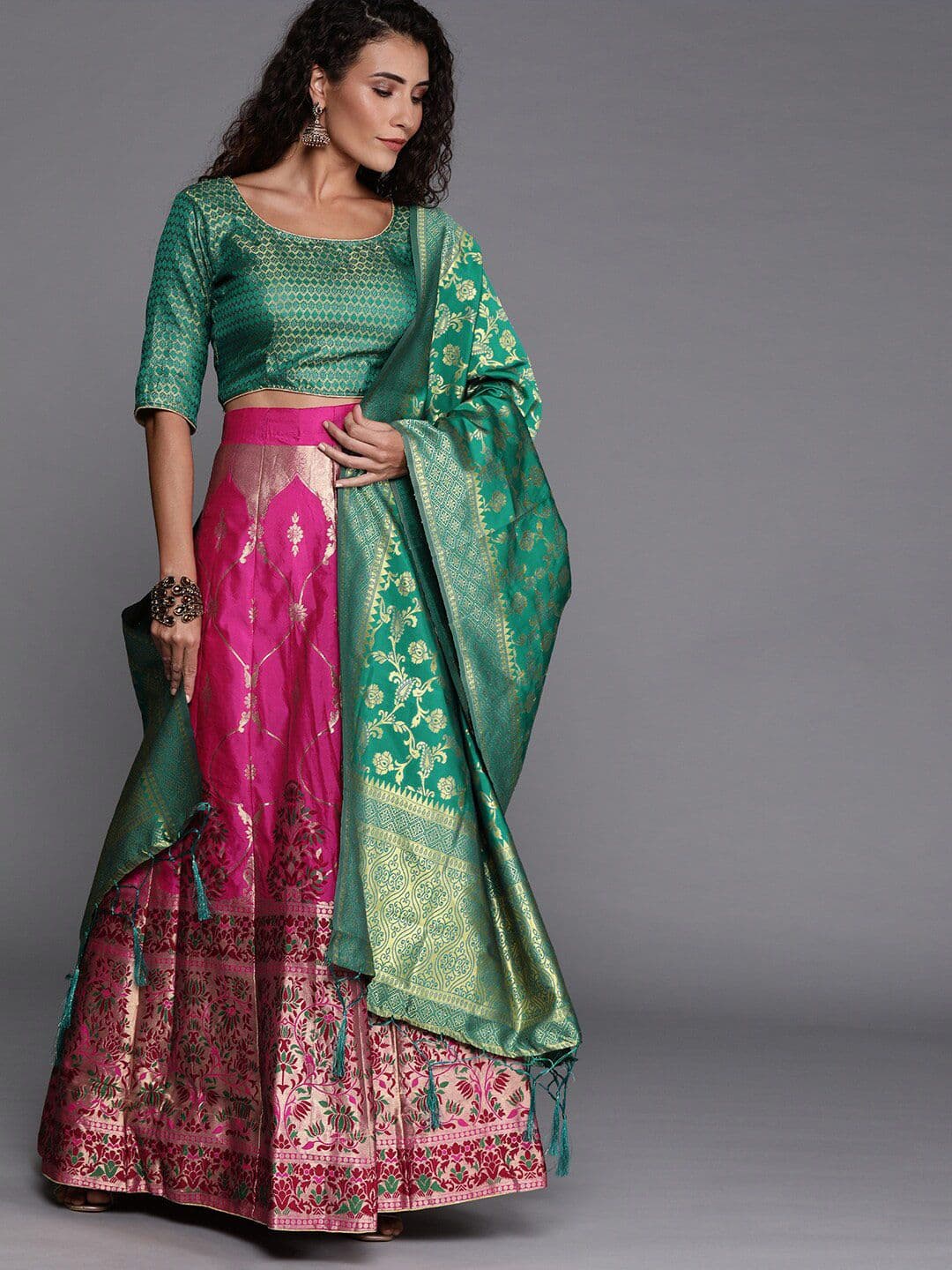 Sangria Woven Design Silk Lehenga & Blouse With Dupatta - view 1
