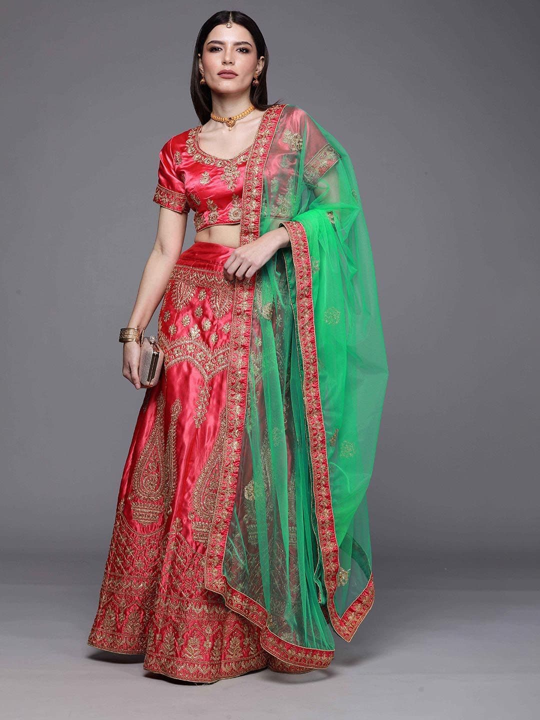 Sangria Embroidered Satin Silk Semi-Stitched Lehenga Choli - view 1