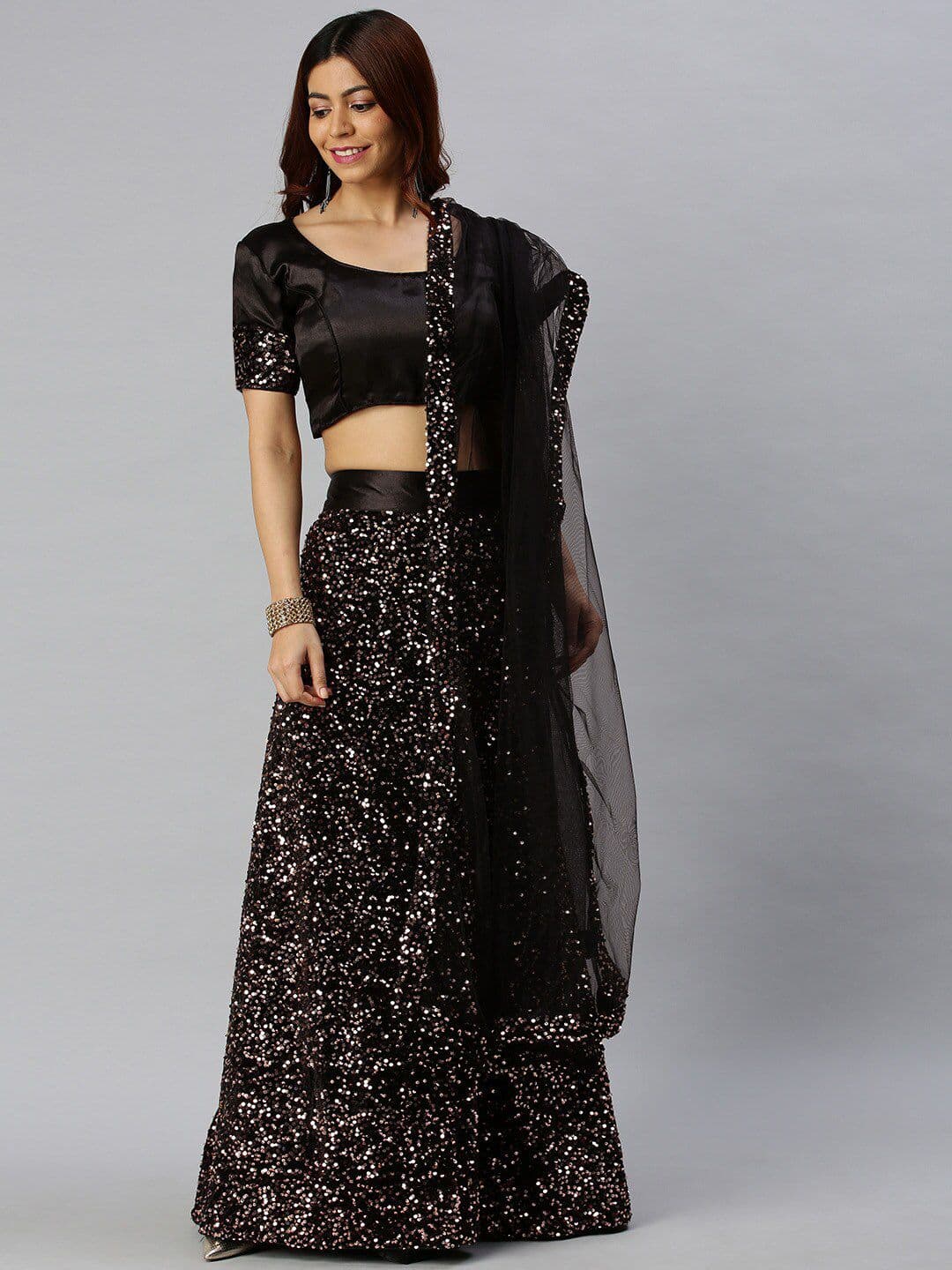 Sangria Black Embroidered Semi-Stitched Lehenga Choli - view 1