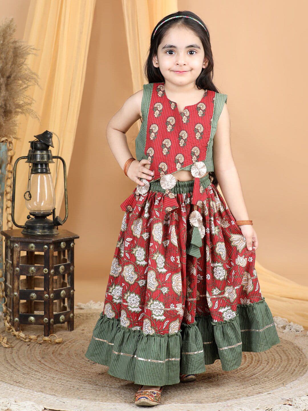 Here&Now X Kinder Kids Girls Ethnic Motifs Printed Ready to Wear Lehenga & Blouse - view 1