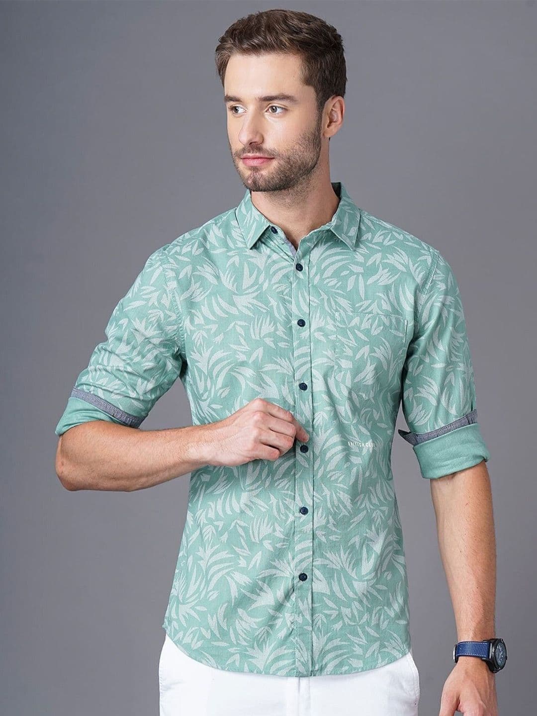 British Club Smart Slim Fit Floral Printed Pure Cotton Casual Shirt - view 1