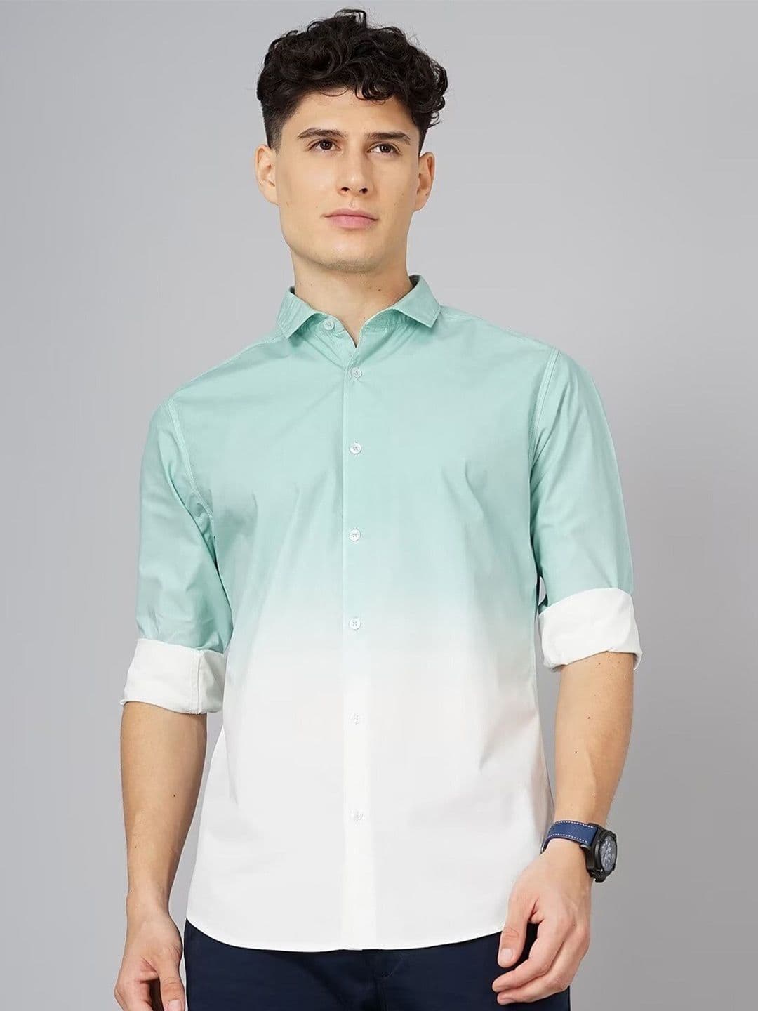 British Club Smart Slim Fit Ombre-Dyed Pure Cotton Casual Shirt - view 1