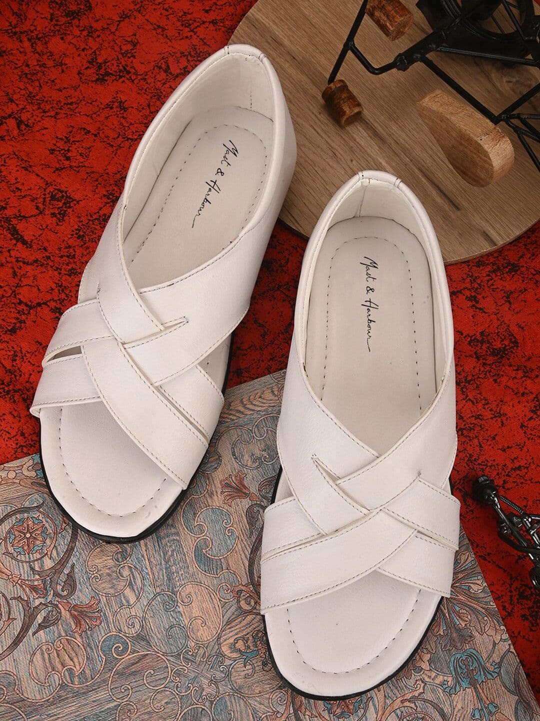 Mast & Harbour Men White Textured Comfort Sandals - view 1