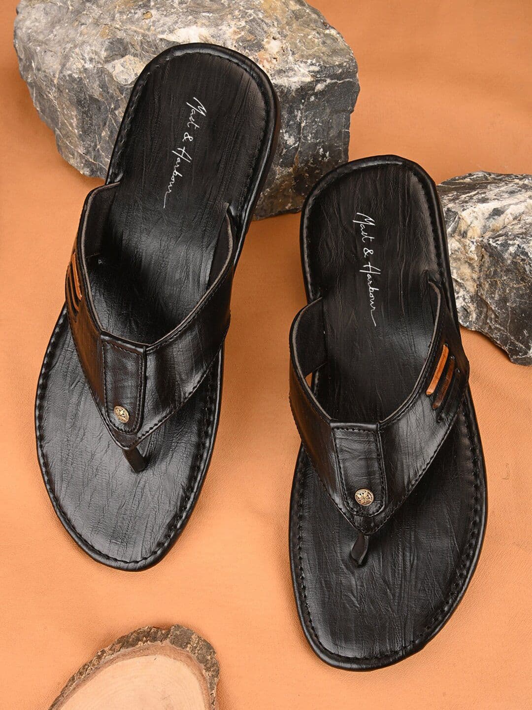 Mast & Harbour Men Black Textured Comfort Sandals - view 1