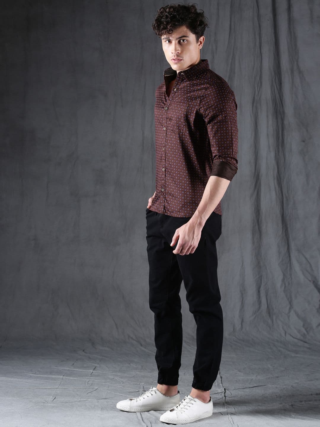 WROGN Men Burgundy Slim Fit Printed Casual Shirt - view 1