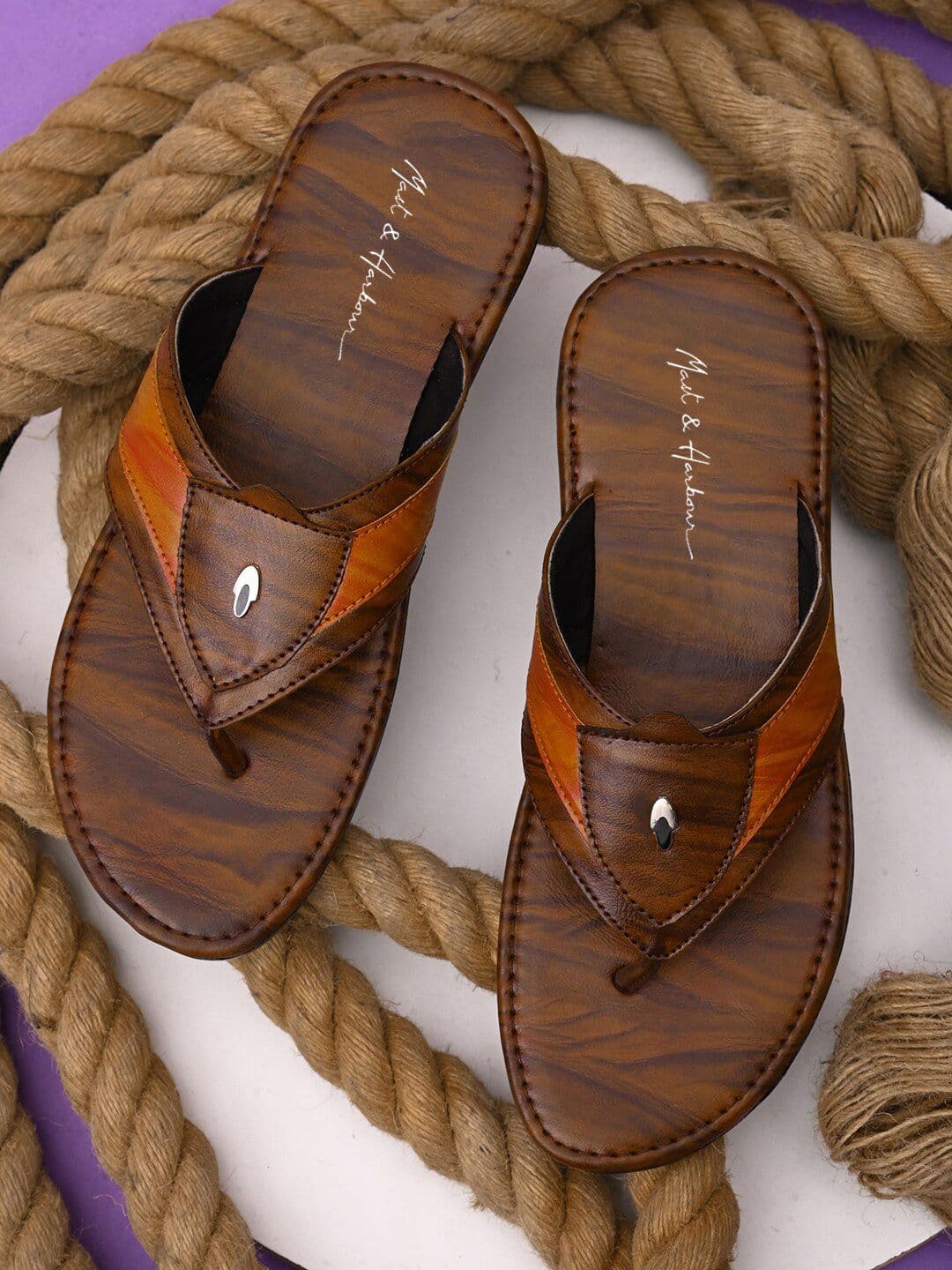 Mast & Harbour Men Brown Textured Comfort Sandals - view 1
