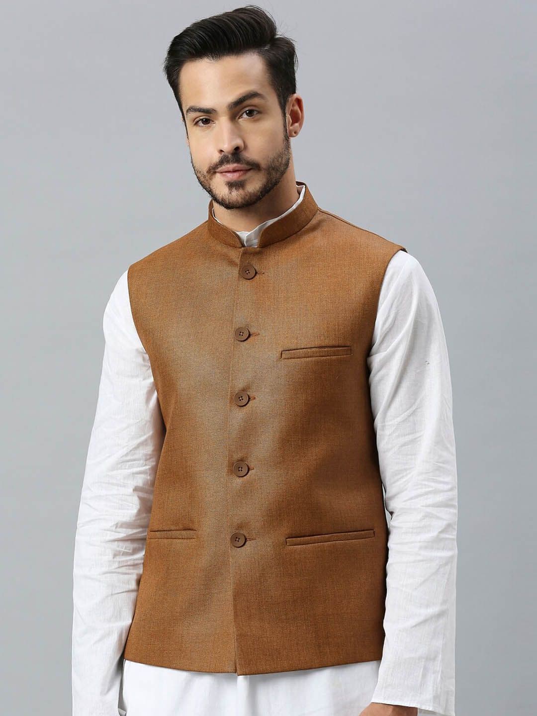 ESSAS club Mandarin Collar Jute Cotton Nehru Jacket - view 1