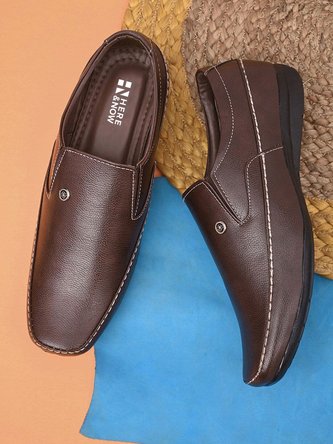 HERE&NOW Men Brown Square Toe Formal Slip-On Shoes - view 1