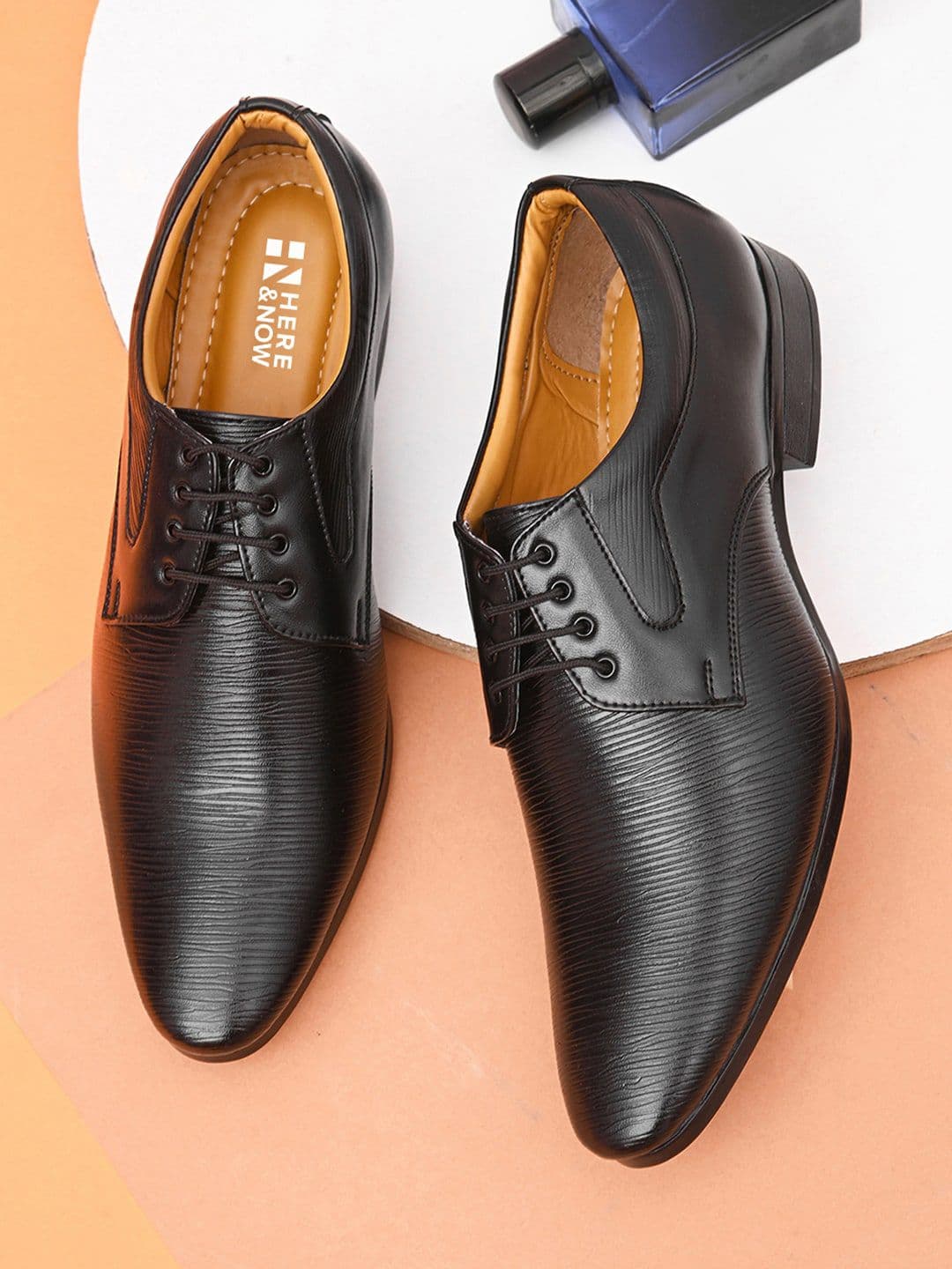 HERE&NOW Men Black Textured Formal Derbys - view 1