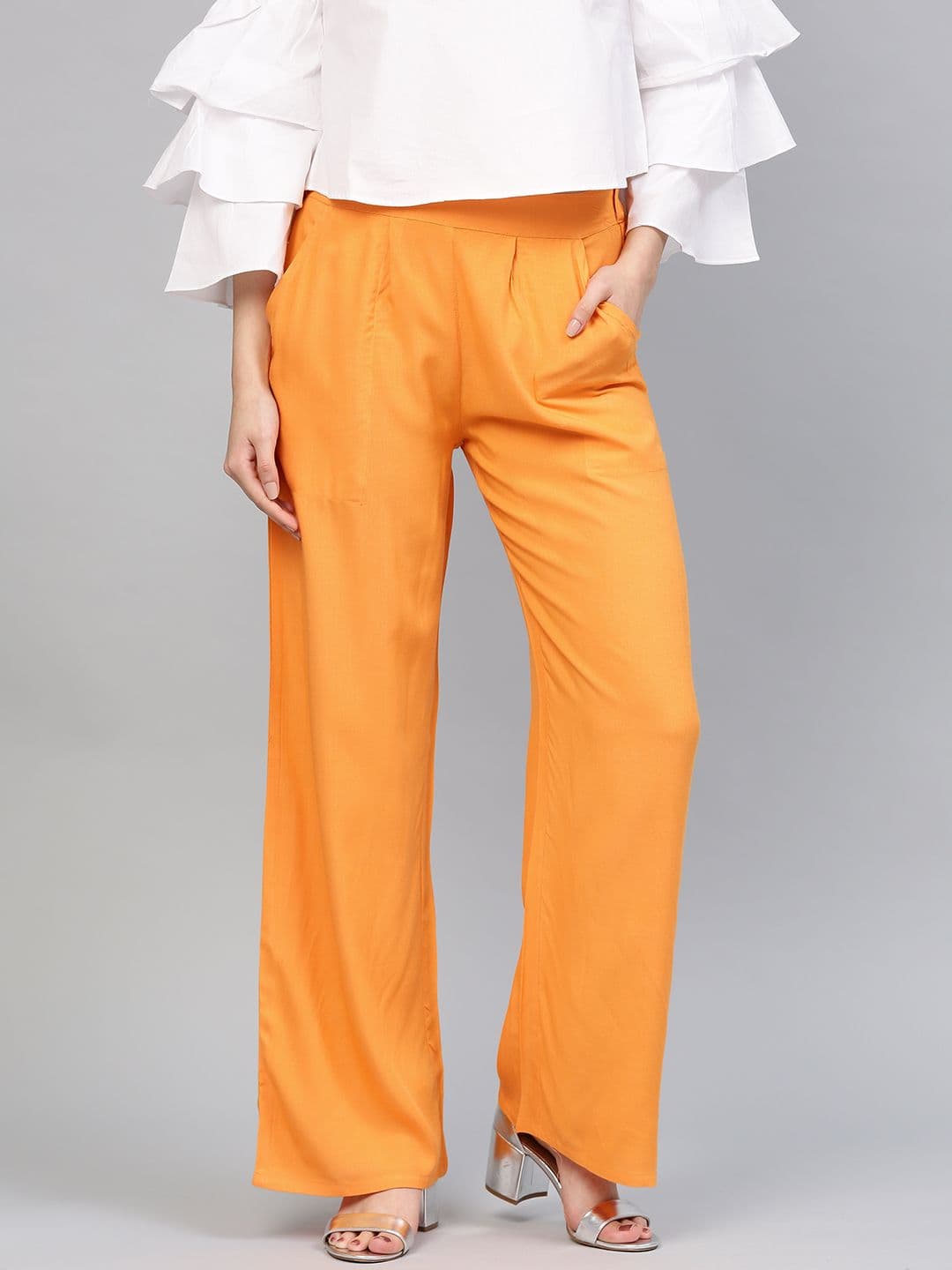 Jaipur Kurti Women Orange Straight Solid Palazzos - view 1