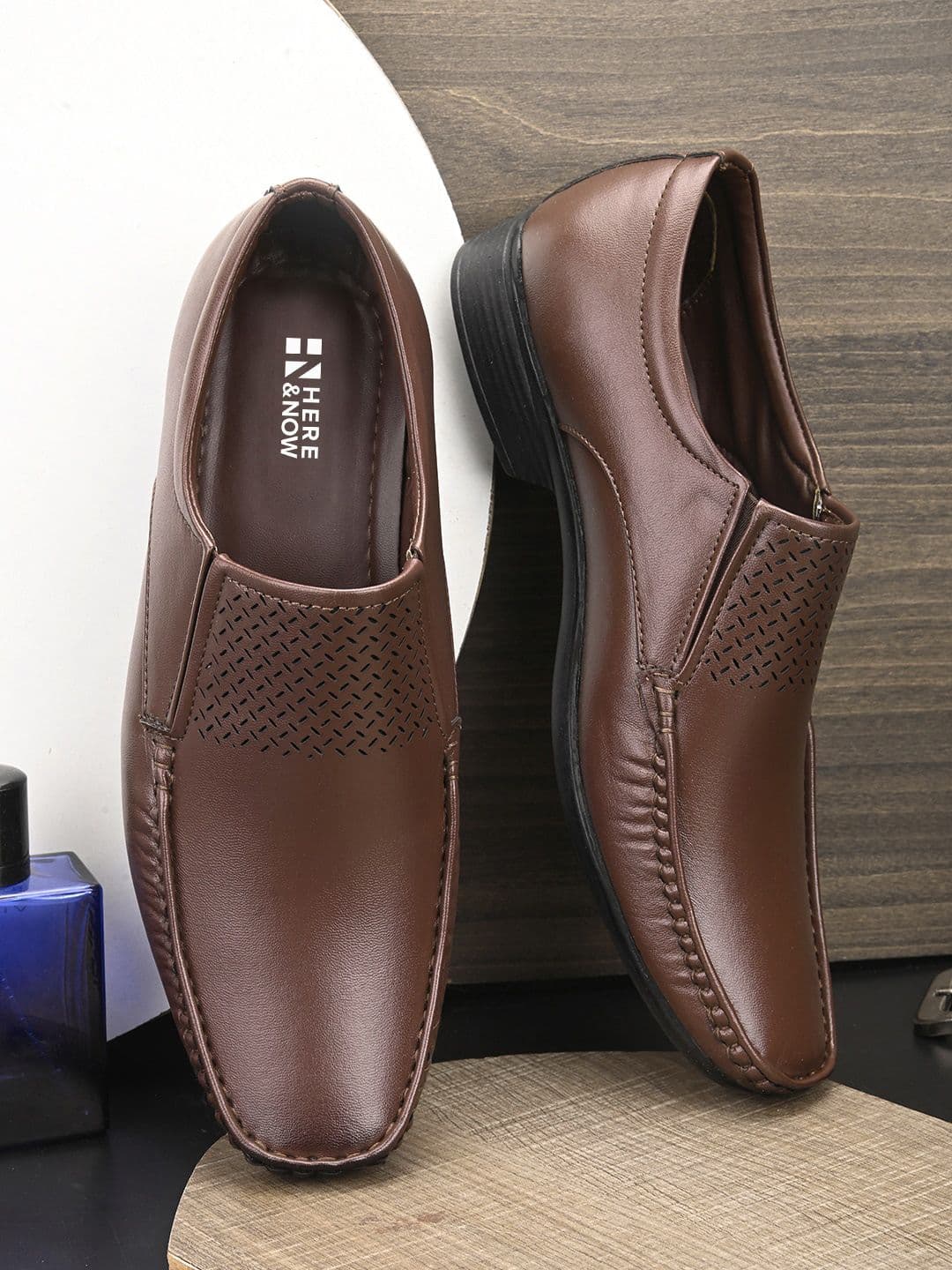 HERE&NOW Men Brown Textured Formal Slip-On Shoes - view 1