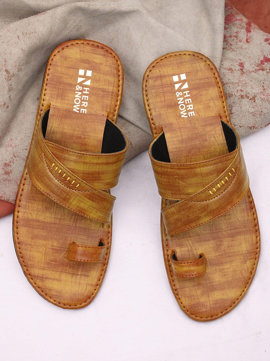 HERE&NOW Men Tan Brown Textured Comfort Sandals - view 1