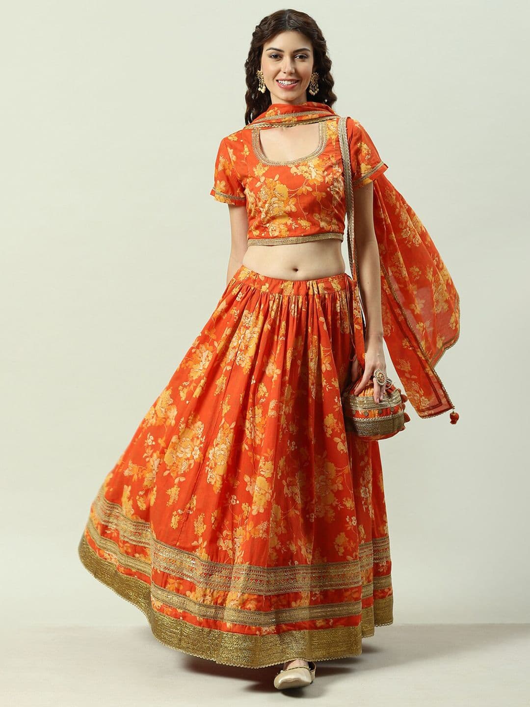 Biba Printed Ready to Wear Lehenga & Blouse With Dupatta - view 1