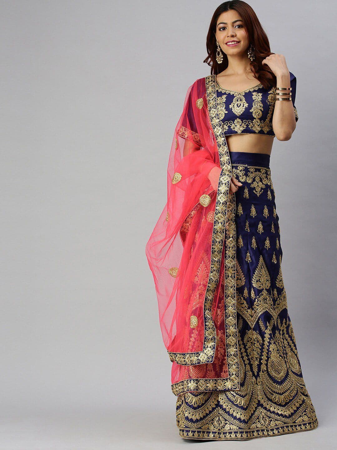 MANVAA Thread Work Semi-Stitched Lehenga & Unstitched Blouse With Dupatta - view 1