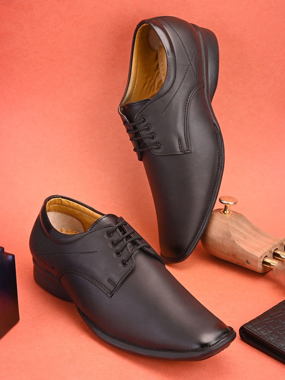 HERE&NOW Men Black Lace-Up Formal Derbys - view 1