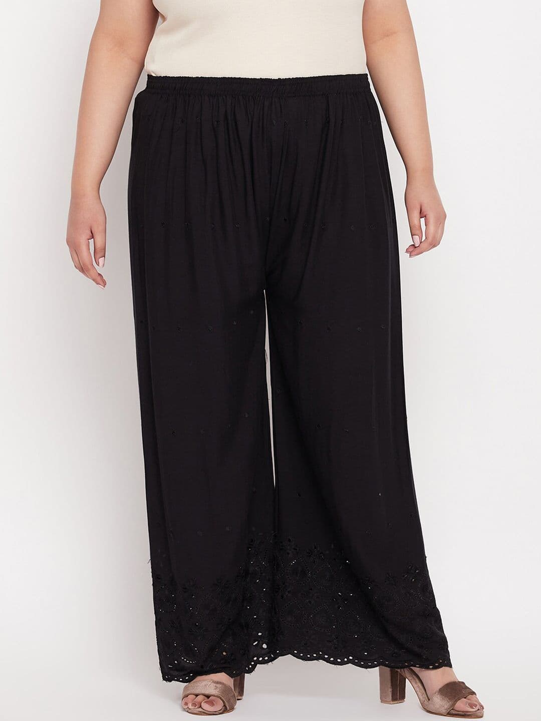 CLORA CREATION PLUS Women Floral Embroidered Flared Palazzos - view 1