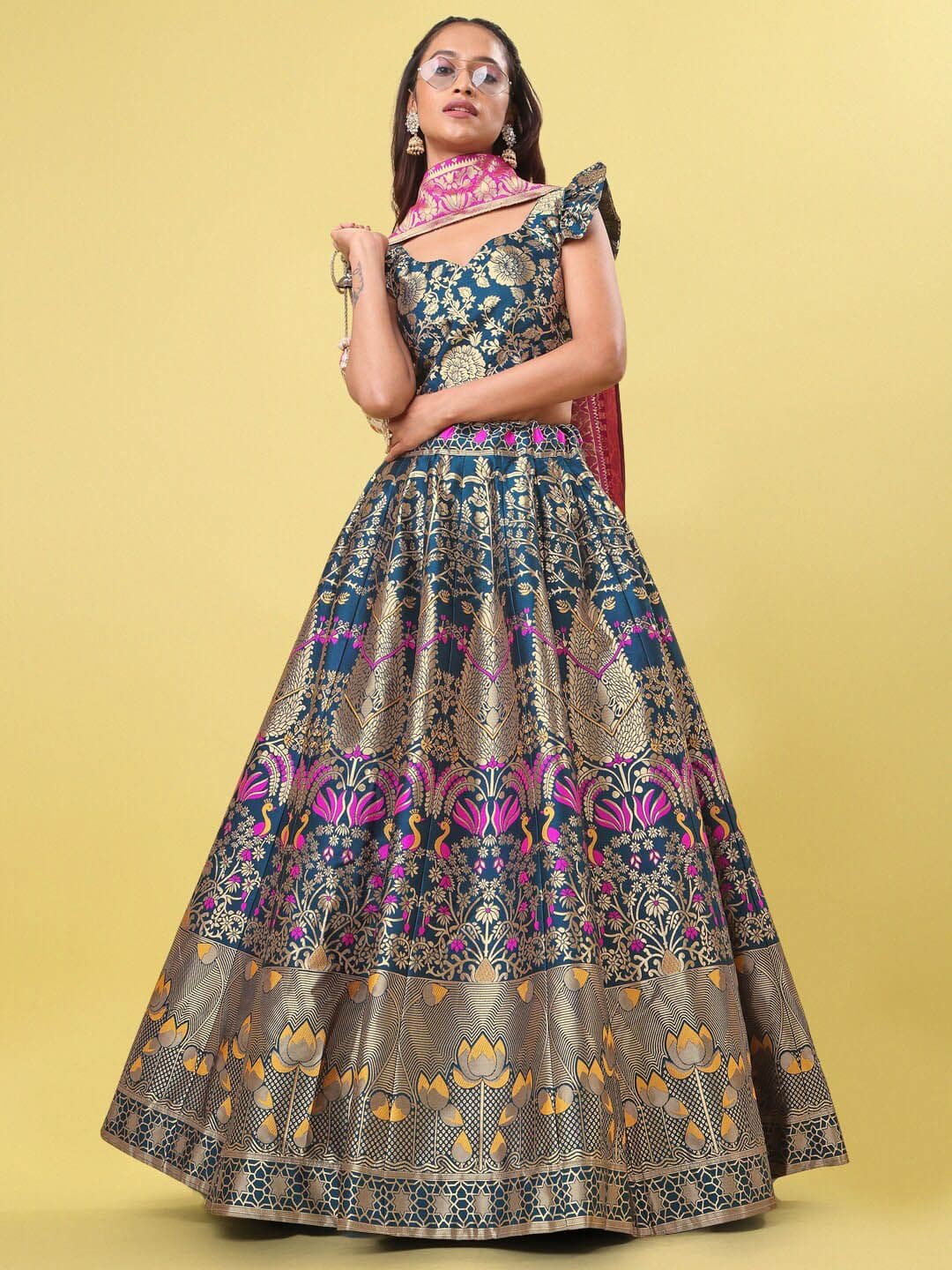 PURVAJA Woven Design Ready to Wear Lehenga & Unstitched Blouse With Dupatta - view 1