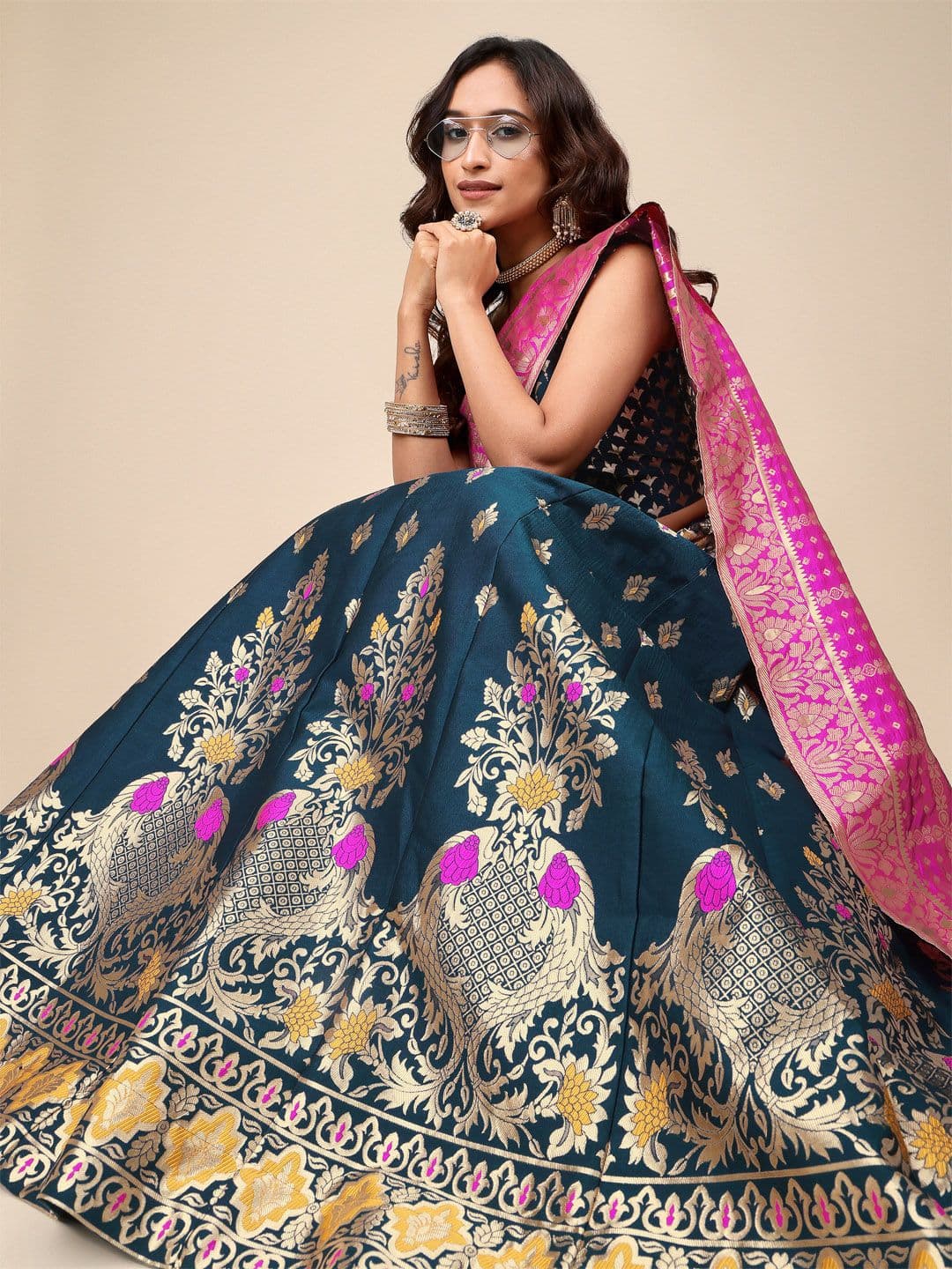 PURVAJA Woven Design Ready to Wear Lehenga & Unstitched Blouse With Dupatta - view 1