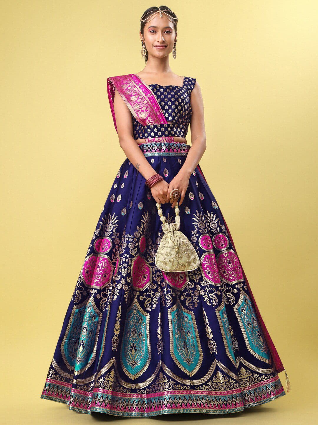 PURVAJA Woven Design Ready to Wear Lehenga & Unstitched Blouse With Dupatta - view 1