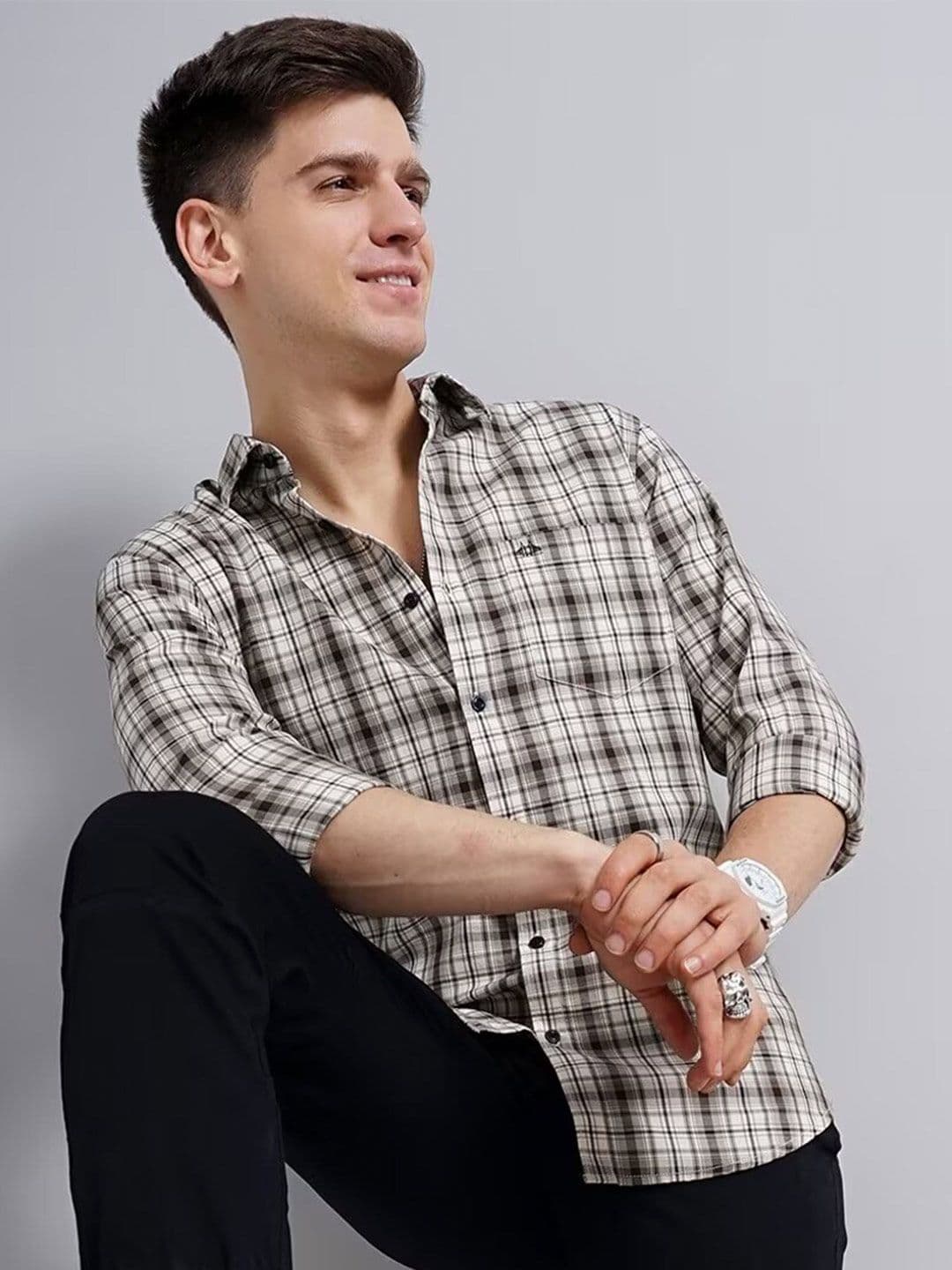 British Club Smart Slim Fit Tartan Checked Cotton Casual Shirt - view 1