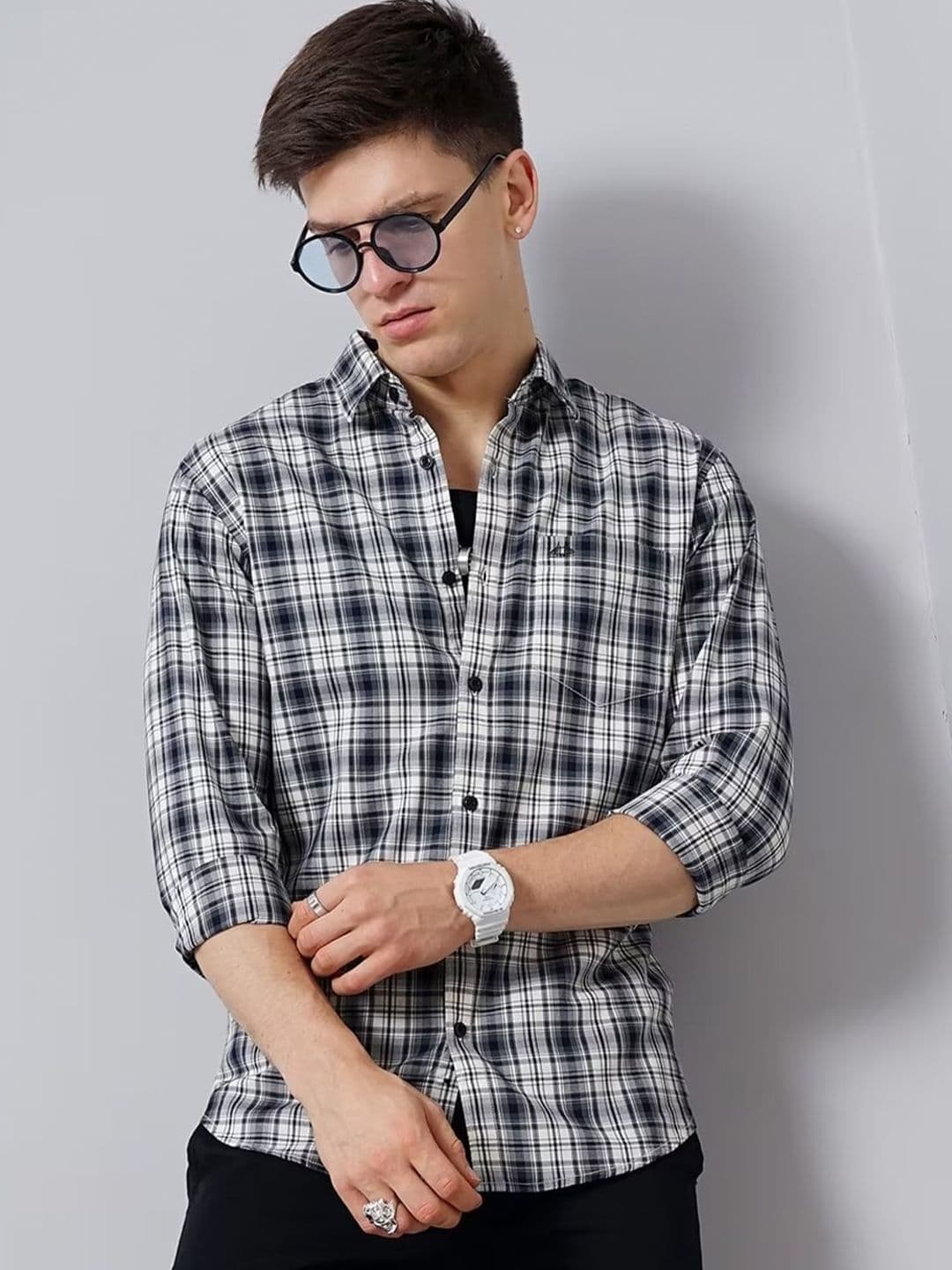 British Club Smart Slim Fit Tartan Checked Cotton Casual Shirt - view 1
