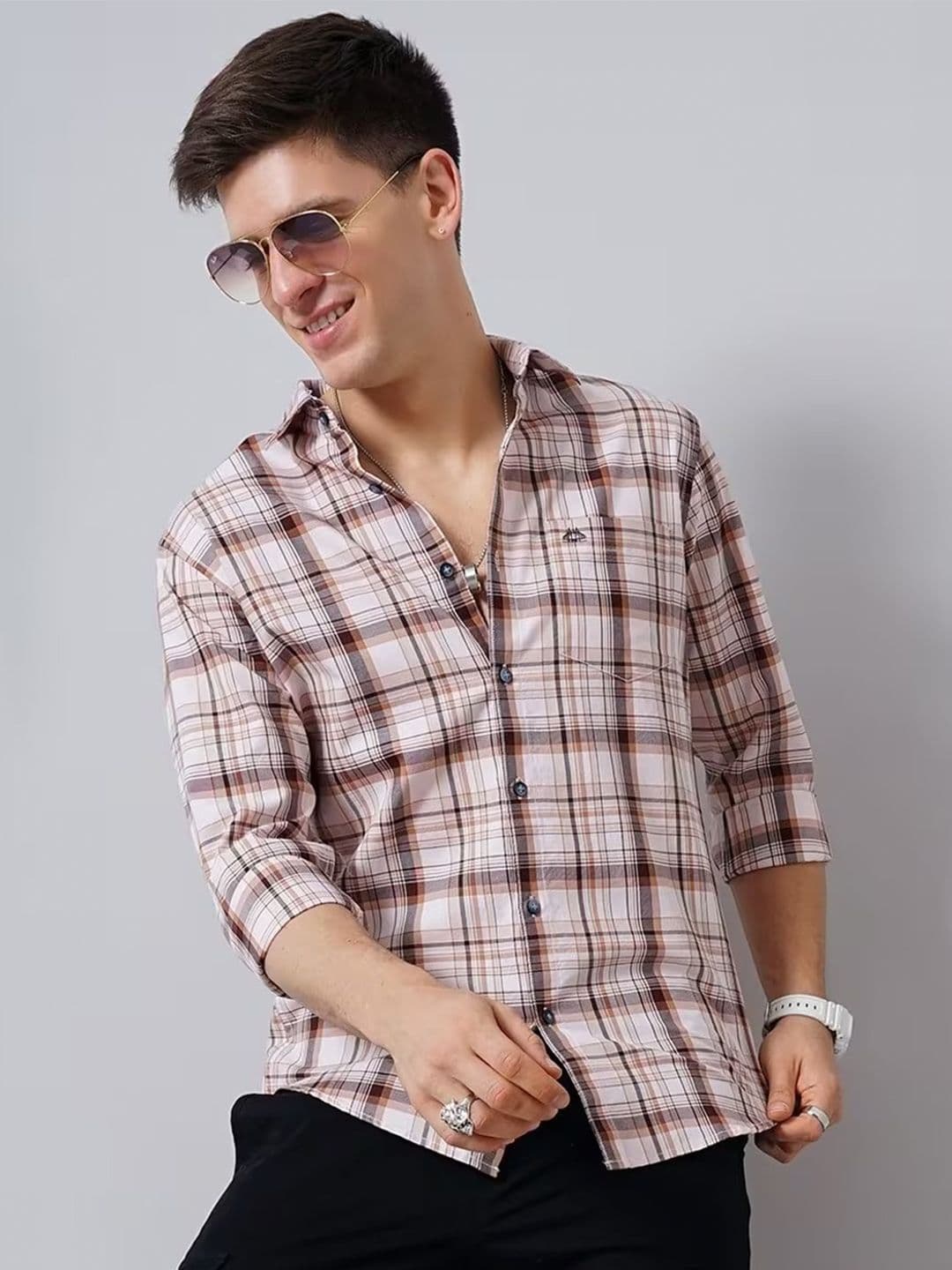 British Club Smart Slim Fit Tartan Checked Cotton Casual Shirt - view 1