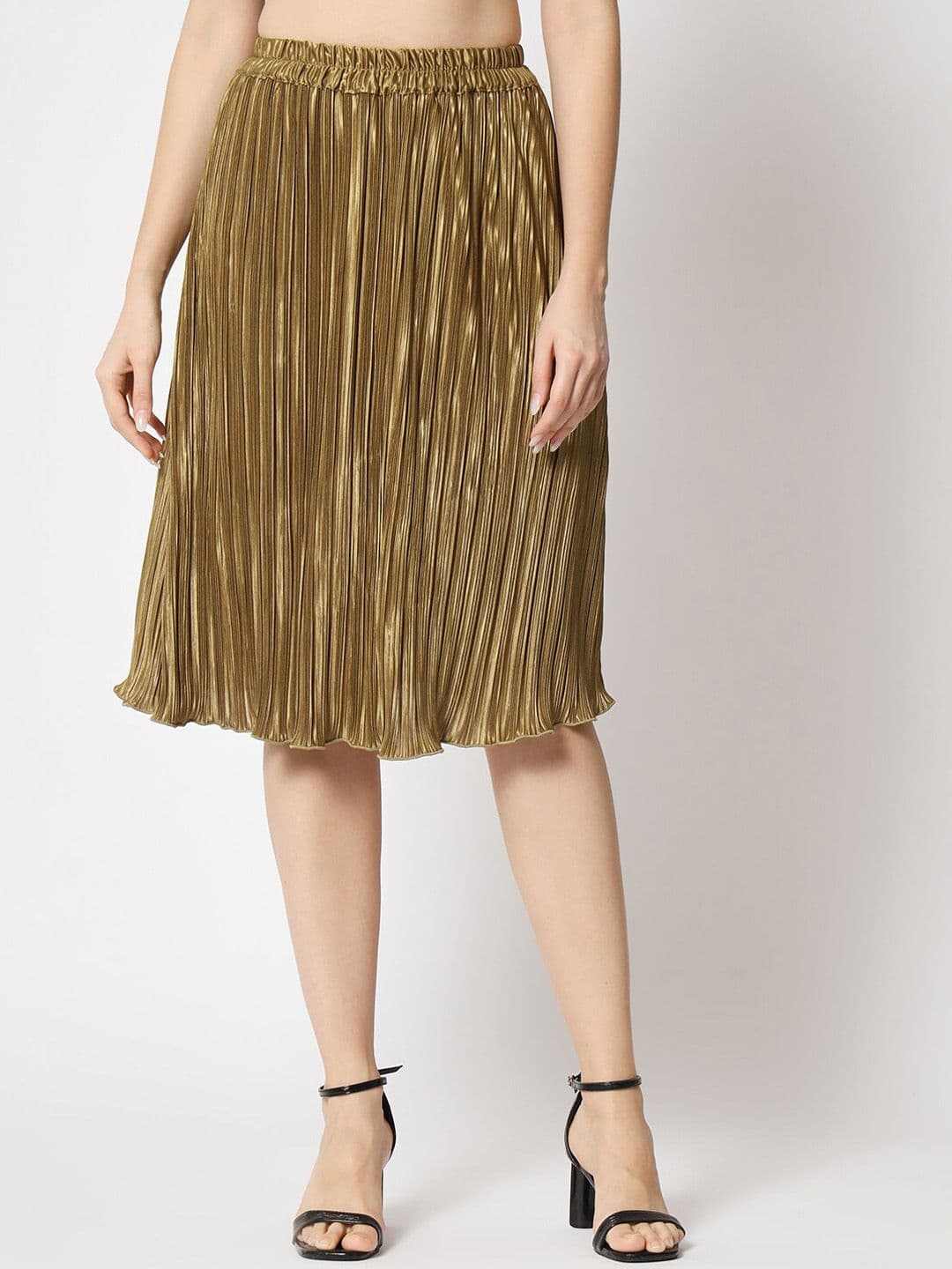 CHARMGAL Flared Knee-Length Pleated Satin Skirt - view 1