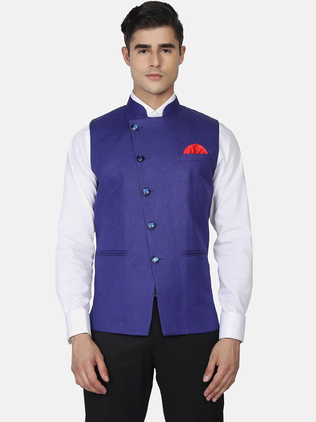 TAHVO Mandarin Collar Satin Nehru Jacket - view 1
