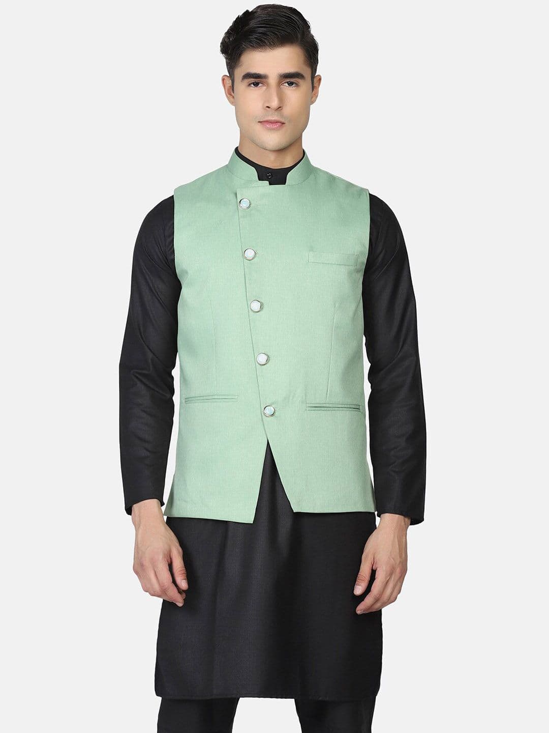 TAHVO Mandarin Mollar Satin Nehru Jackets - view 1