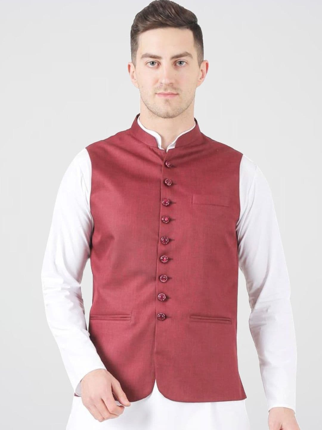 TAHVO Mandarin Collar Satin Nehru Jacket - view 1