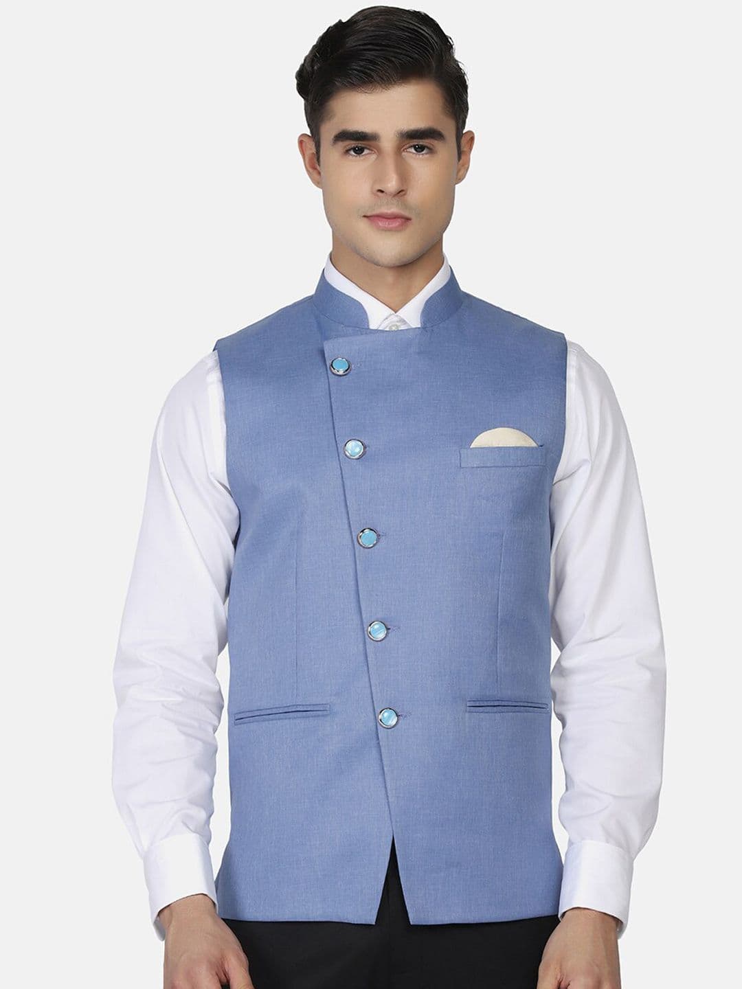 TAHVO Mandarin Collar Satin Nehru Jacket - view 1