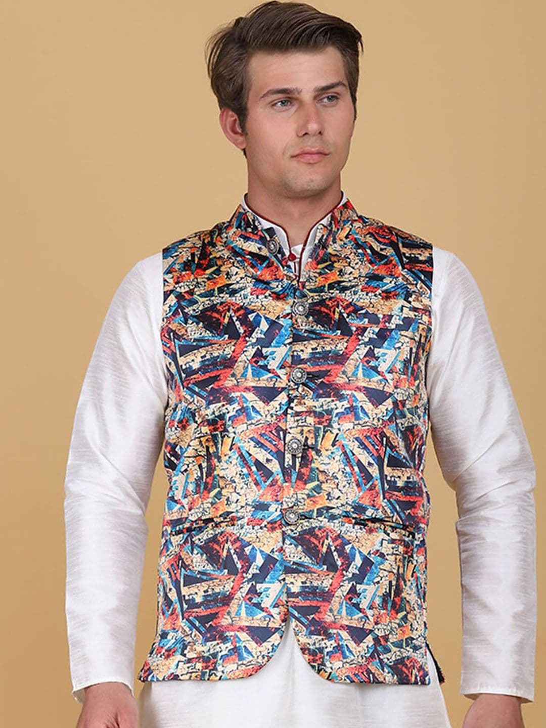 TAHVO Printed Satin Nehru Jacket - view 1
