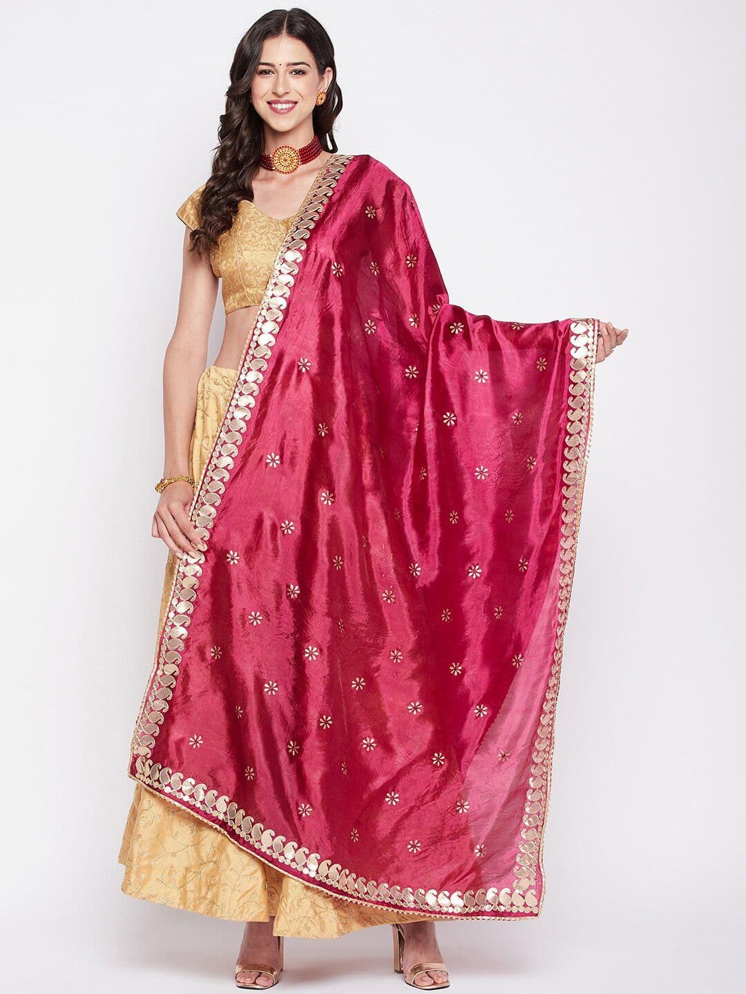 Clora Creation Gotta Patti Floral Embroidered Dupatta - view 1