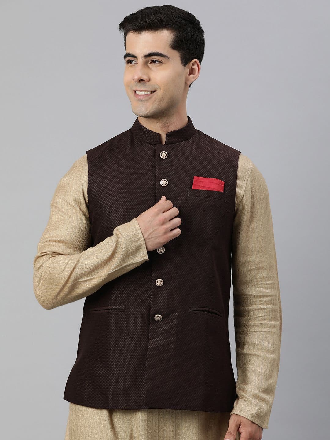 Manthan Men Woven Design Nehru Jacket - view 1