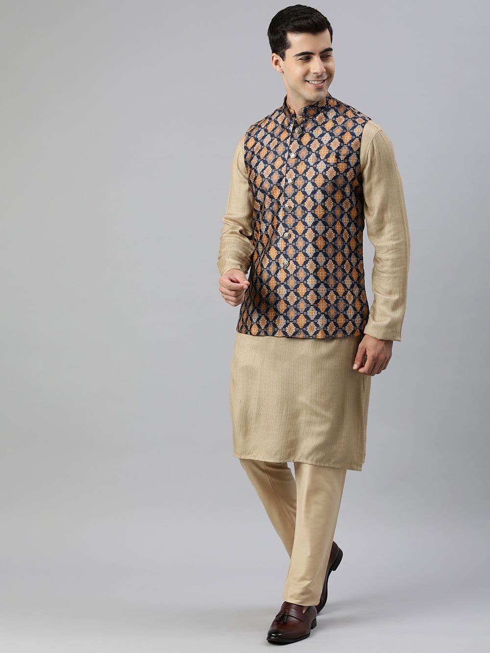 Manthan Men Printed Nehru Jacket - view 1